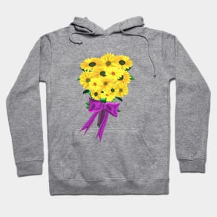 Yellow Sunflowers Bouquet with Purple Ribbon (White Background) Hoodie